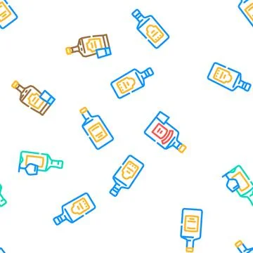 Glass bottle alcohol container vector seamless pattern Stock Illustration