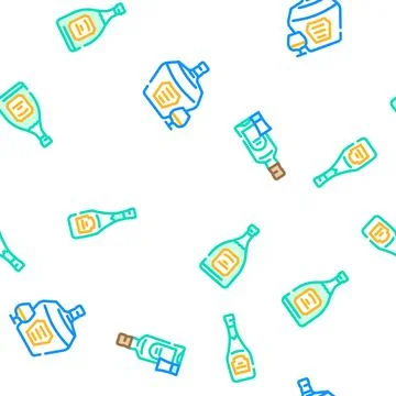 Glass bottle alcohol container vector seamless pattern Illustrazione stock
