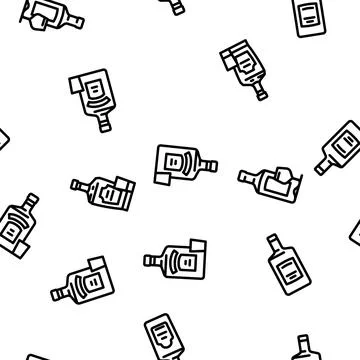 Glass bottle alcohol container vector seamless pattern 스톡 일러스트