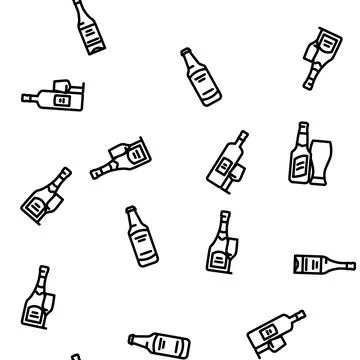 Glass bottle alcohol container vector seamless pattern Stock Illustration