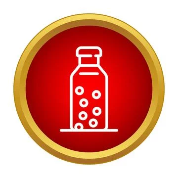 Glass bottle with bubbles in red circle icon Stock Illustration