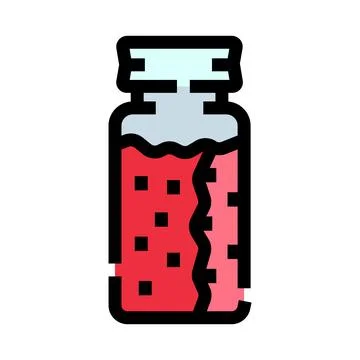 Glass bottle containing red liquid with square particles Stock Illustration