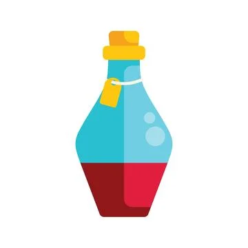 Glass bottle containing red potion with cork and label is waiting to be use.. Stock Illustration