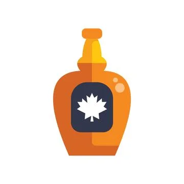 Glass bottle containing sweet maple syrup with label featuring white maple le Stock Illustration
