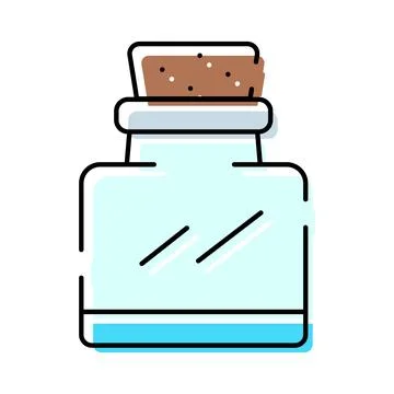 Glass bottle with cork stopper holding liquid Stock Illustration