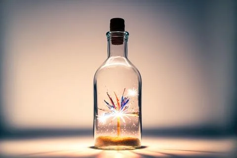 A glass bottle with firework inside, ai generated Stock Illustration