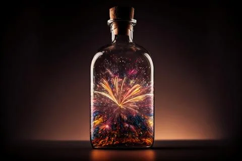 A glass bottle with firework inside, ai generated Illustrazione stock