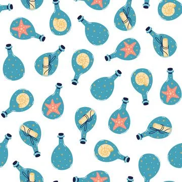 Glass bottle with message seamless vector pattern Illustrazione stock