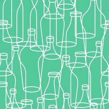Glass bottle seamless pattern. empty transparent Bottles background. Retro .. Stock Illustration