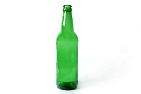 Glass bottle on a white background. Empty bottle. Green bottle on a clean bac Stock Photos