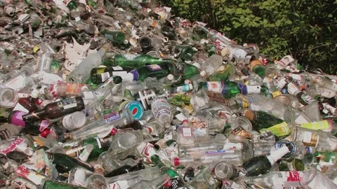 Glass bottles and splitters garbage trash for recycle at the dump Stock Footage 91332080