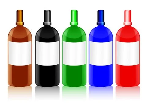 Glass bottles with blank labels in different colors Stock Illustration