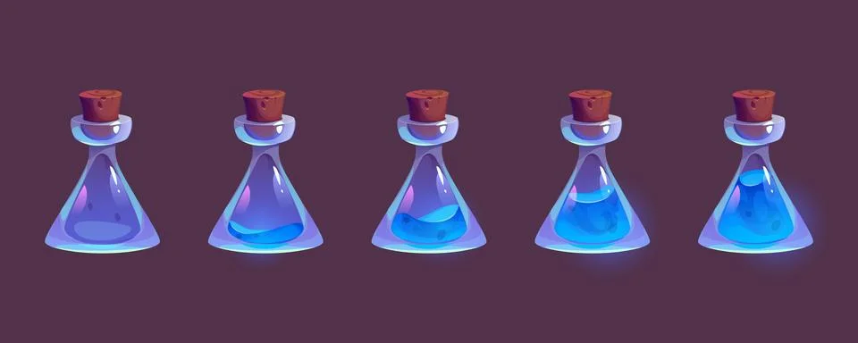 Glass bottles with blue magic elixir Stock-Illustration