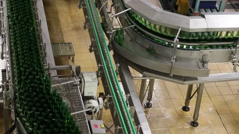 Glass bottles bottling. Bottling line manufacturing process Stock Footage 260569824