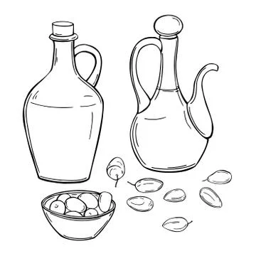 Glass bottles with olive oil.  Vector  illustration Stock Illustration