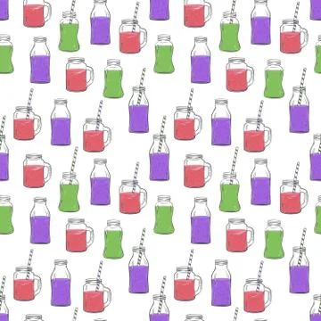 Glass bottles sketches pattern Stock Illustration