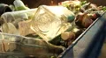 Glass Bottles thrown in Recycling Bin CU HD Footage