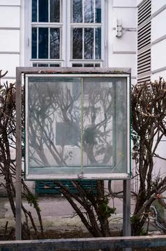 Glass box and bare tree branches Stock Photos
