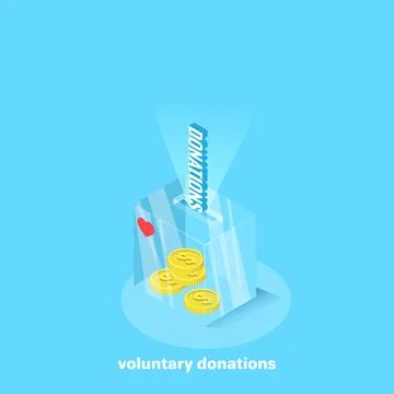 Glass box for voluntary donations, isometric image Stock Illustration