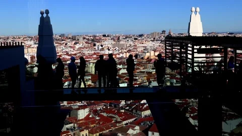 Glass bridge rooftop Bar 360 of hotel RIU Plaza, Spain. Stock Footage 312143806