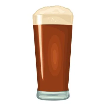 Glass with brown beer with foam. Vector color flat icon. Isolated on white Illustrazione stock