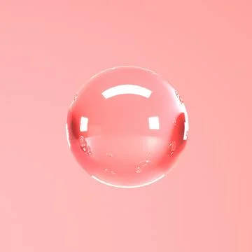 Glass bubble close up on coral background, abstract surreal 3d render. Illustrazione stock