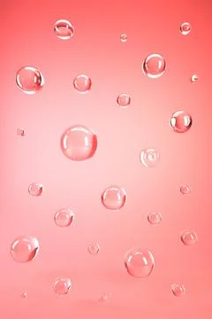 Glass bubbles on coral background, abstract surreal 3d render. Stock Illustration