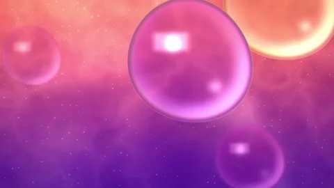 Glass bubbles floating on pink purple nebula Stock Footage 339424510