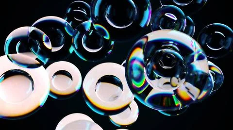Glass bubbles with highlights. Round falling transparent 3d render balls w... Stock Photos
