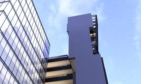 Glass building view from below with background Stock Illustration