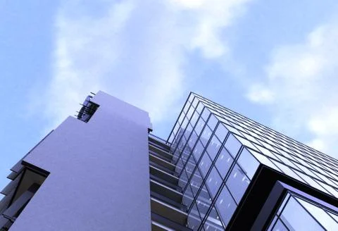 Glass building view from below with sky background Stock Illustration