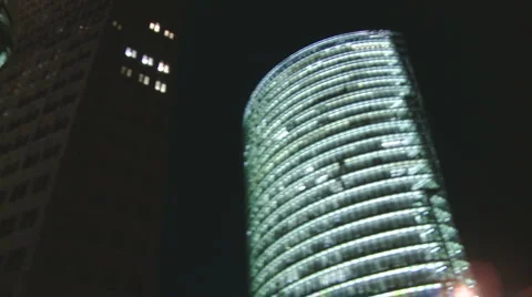 Glass buildings at night Stock Footage 1086117