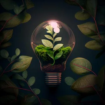 A glass bulb inside which a sprout grows. ecological concept Stock Illustration