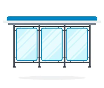 Glass bus stop vector flat material design isolated object on white background. Stock Illustration