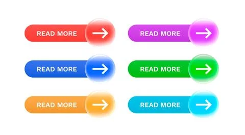 Glass button array, read more, event web bar, buttons with color. Vector Stock Illustration