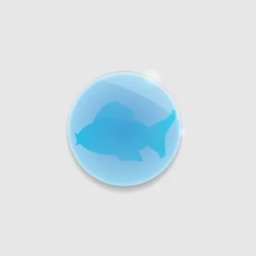 Glass button with fish silhouette Stock Illustration