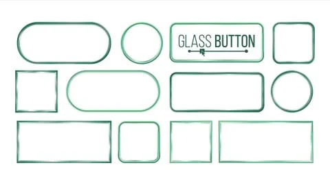 Glass Buttons, Frames Vector. Square, Round, Rectangular. Glass Plates Elements Illustrazione stock