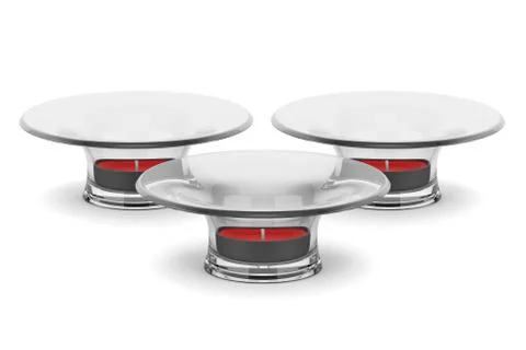 Glass candlesticks with small red candles isolated on white background Stock Illustration