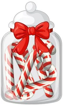 Glass Candy Jar Filled with Red and White Striped Candy Canes Stock Illustration