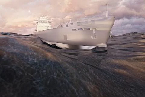 Glass cargo ship on ocean waves Stock Illustration