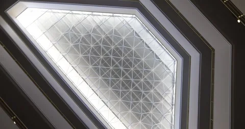 Glass ceiling with triangular window in hotel 4k movie Stock Footage 252606471