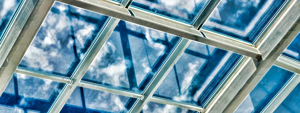 Glass ceiling with window. Photos