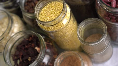 Glass Cereal Jars. Zero Waste Shopping. Shop in Bulk Stock Footage 114426649