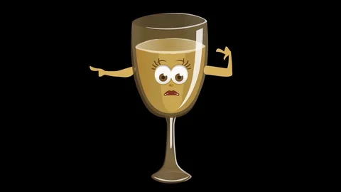 Glass of Champagne. 12th Pose Left Bad Pointer with Animated Face. Alpha Video stock 72178557