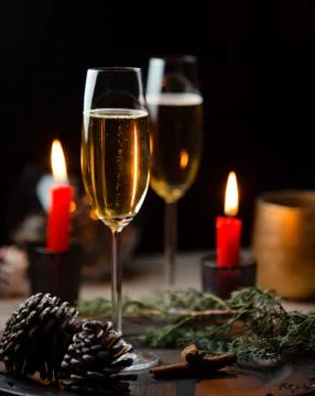 Glass of champagne with bubbles Stock Photos