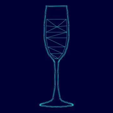Glass of champagne low poly triangulation triangulated polygonal electric cya Stock Illustration