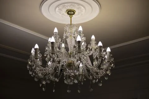 Glass chandelier. Ceiling light source. Stock Photos
