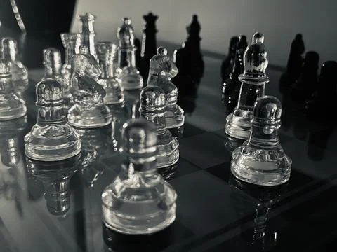 Glass chessboard present Stockfoto's