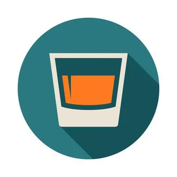 Glass circle icon with long shadow. Flat design style. Stock Illustration