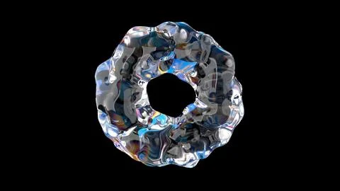 Glass circle shape. Black background. Abstract illustration, 3d render. Stock Illustration